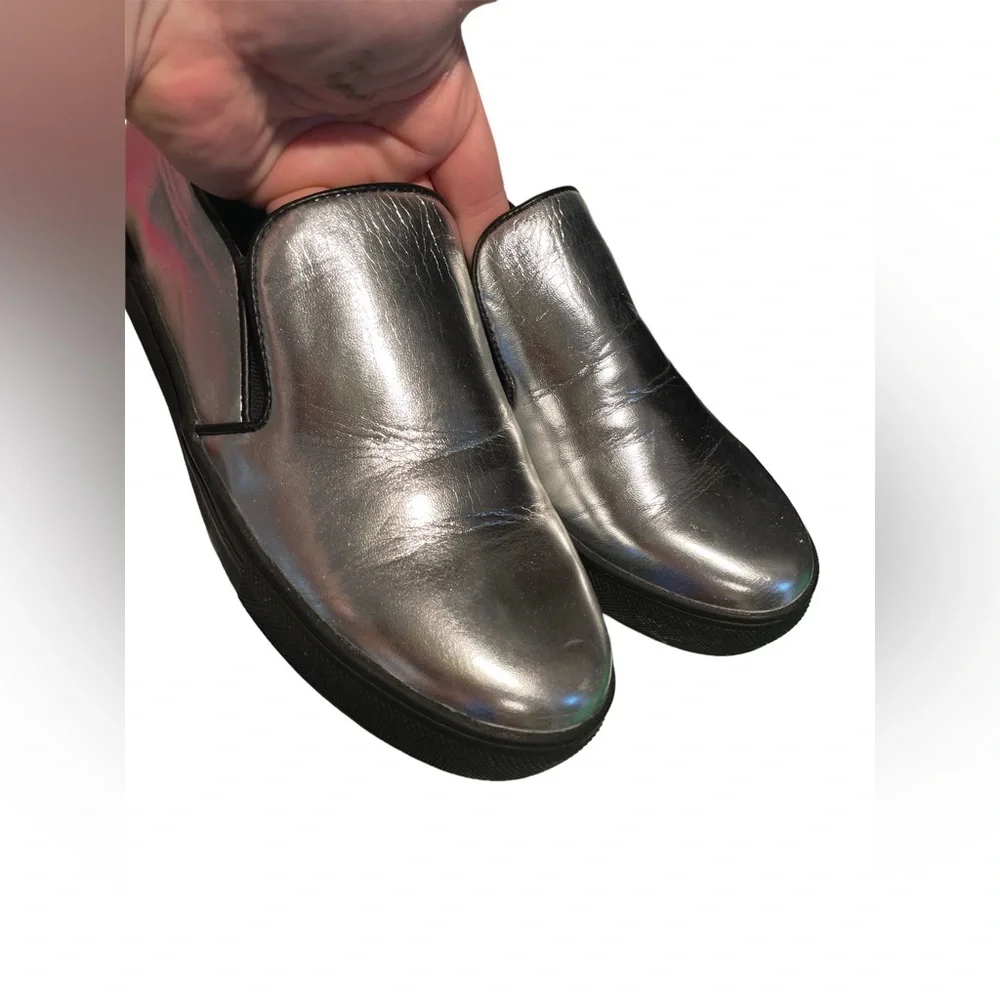 Versace 1969 RETRO silver metallic slide on sneakers size 37 (US7) black bottom